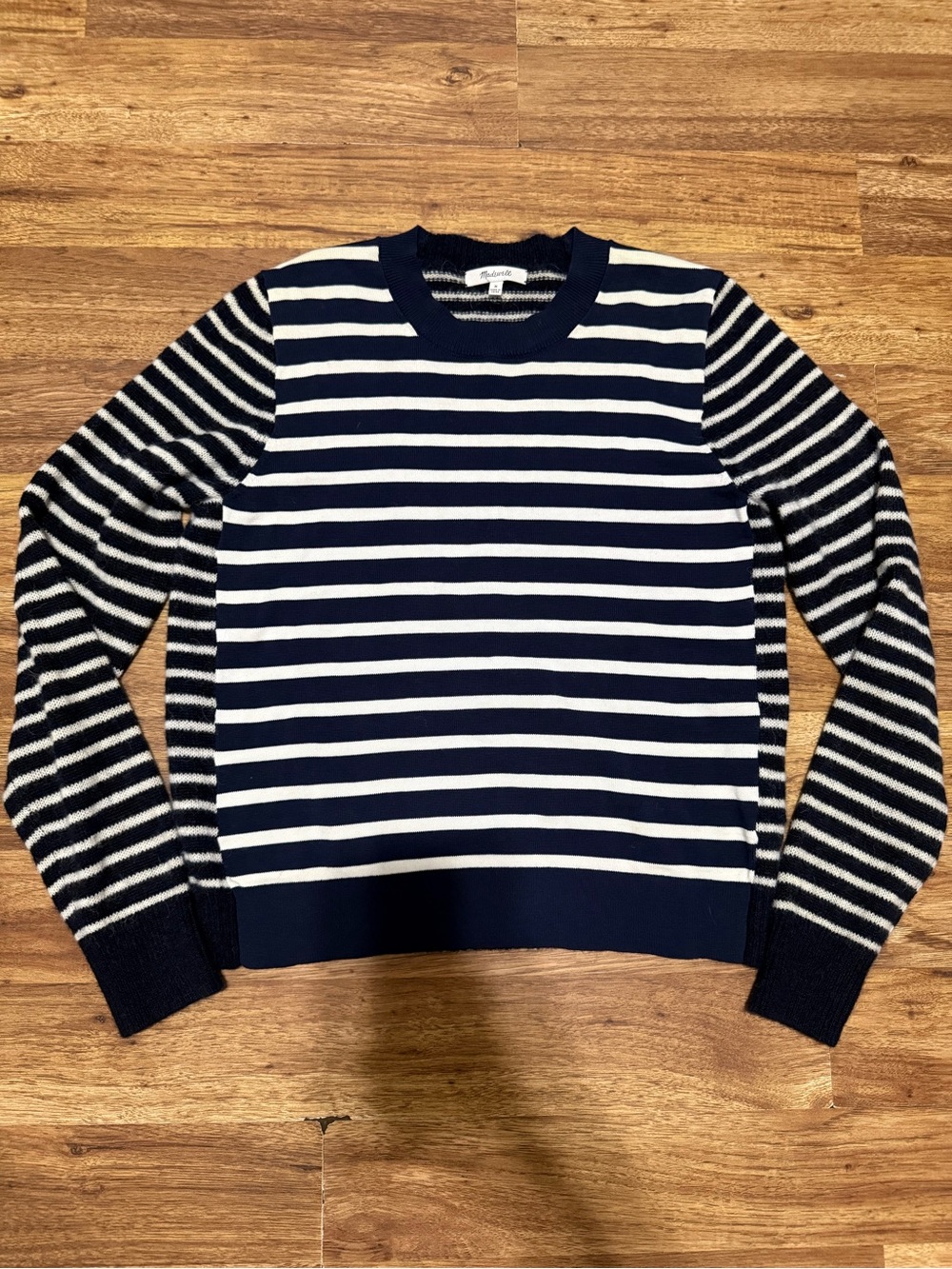 Madewell Navy and White Striped Knit Pullover